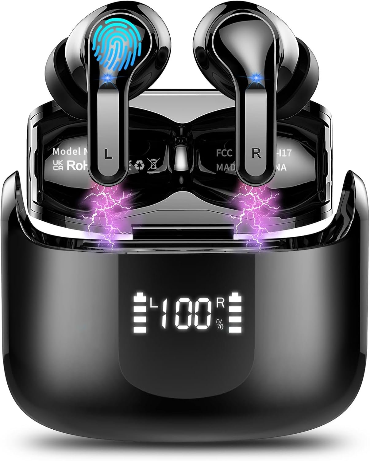Wireless Earbuds, Bluetooth 5.3 Headphones 2026 NEW Ear Buds 40H Bass Stereo in-Ear Earphones ENC Noise Cancelling Earbuds with 4 HD Mic, USB-C LED Display IP7 Waterproof Sport Headset for Android iOS