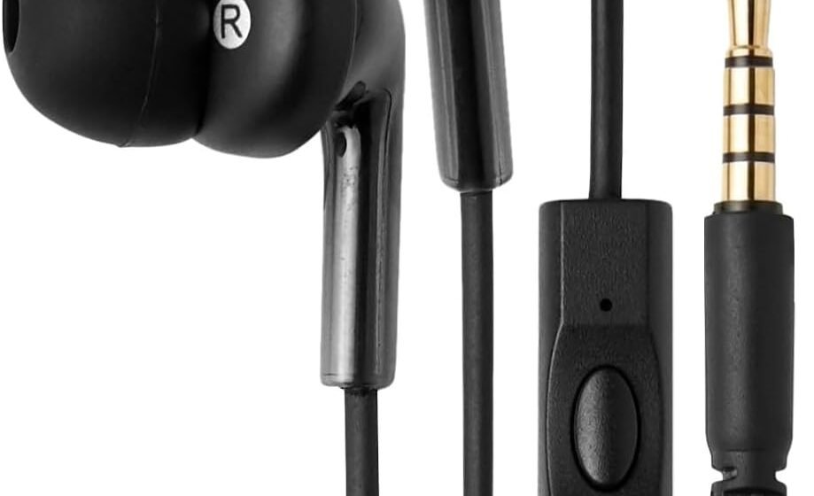 Amazon Basics Wired Earbuds with Microphone, In-Ear Headphones, 3.5mm Jack, High Definition Sound, Secure Fit, 4.2 ft Cable, S/M/L Ear Tips, Black