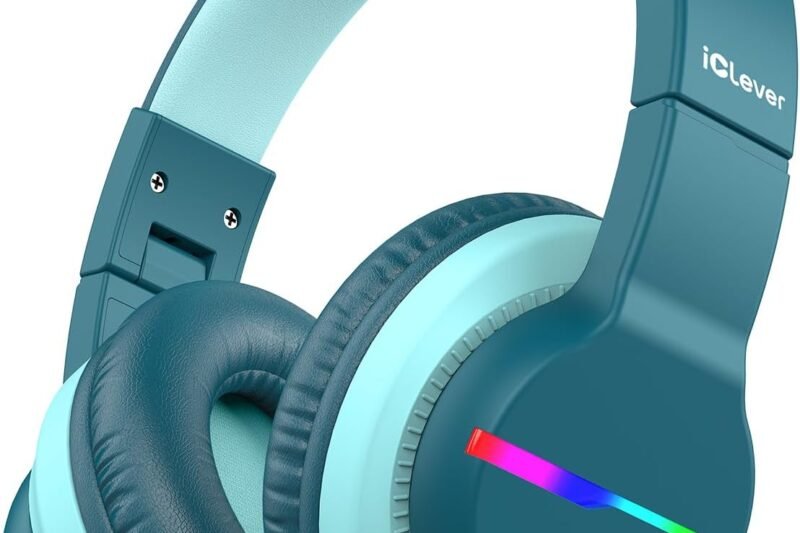 iClever BTH12 Kids Bluetooth Headphones 85H Playtime with LED Lights Travel | SafeSound Tech, Stereo Sound, USB C Charging AUX Cable Over Ear Built-in Mic, Kids Wireless Headphones for Toddler Boys Girls