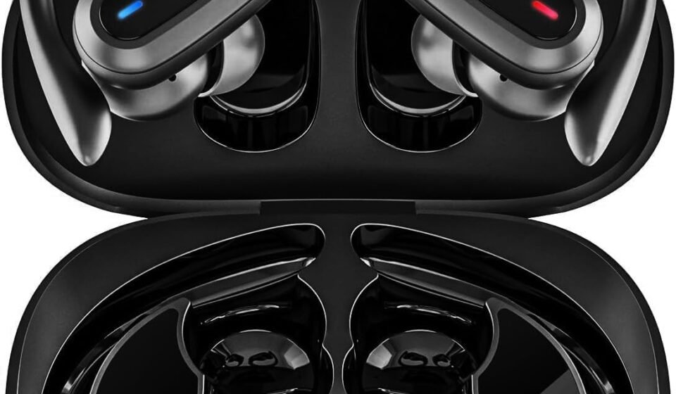 Wireless Earbuds Bluetooth Headphones, 54H Playtime Stereo Over Ear Buds with ENC Noise Cancelling, LED Power Display, IPX7 Waterproof Sport Earphones with Earhooks for Running/Workouts (Black)