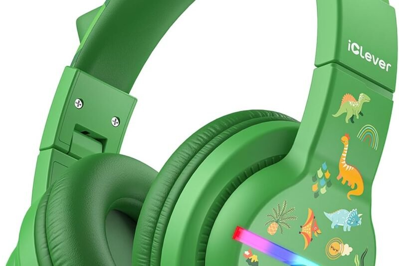 iClever BTH12 Kids Bluetooth Headphones 85H Playtime with LED Lights Travel | SafeSound Tech, Stereo Sound, USB C Charging AUX Cable Over Ear Built-in Mic, Kids Wireless Headphones for Toddler Boys Girls