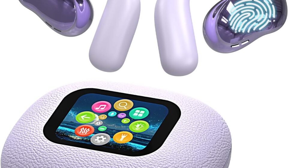 Open Ear Earbuds Ultra Comfort Wireless Bluetooth 5.4 Headphones Over The Ear Earbuds with Intelligent Touch Screen EarHooks IPX7 Waterproof Bone Conduction Earphones for Fitness Sports-Purple